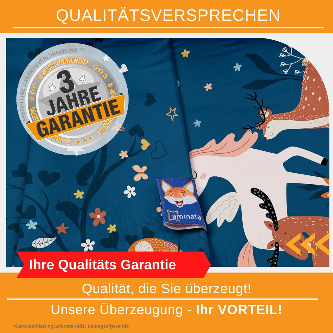 Aminata kids Bettwäsche Mädchen Einhorn 135 x 200 Baumwolle mit YKK Reissverschluss - Kinder-Bettwäs