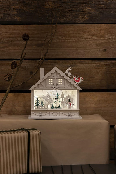 Konstsmide LED Holzsilhouette "Haus", weiss, 6H Timer, 4 warm weisse Dioden, batteriebetrieben, Inne