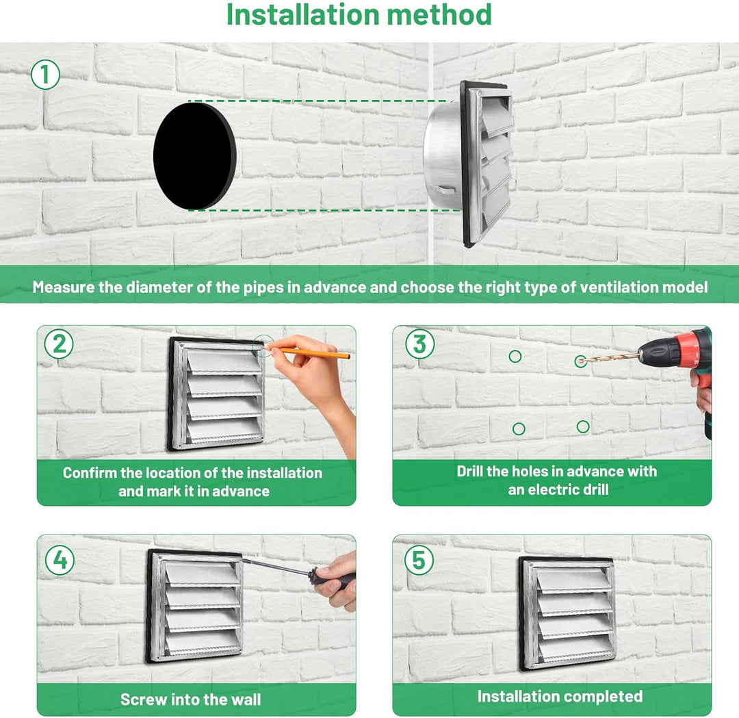 LALAGO Lüftungsgitter 100mm, Rückstauklappe Wetterschutzgitter Edelstahl mit beweglichen Lamellen, L