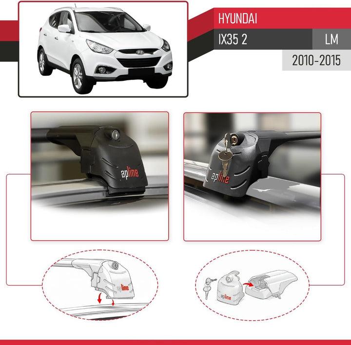 acpar Kompatibel mit Hyundai ix35 2010-2016 Relingträger ACE-2 Dachträger Gepackträger SCHWARZ