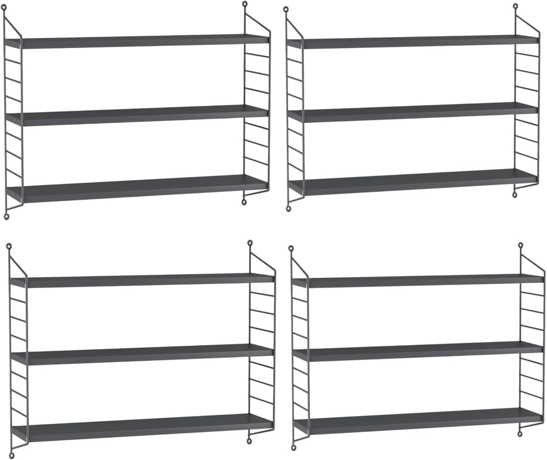 [en.casa] Modulares Wandregal Strängnäs 4er Set Metallregal Dunkelgrau Hängeregal mit 3 Regalböden B