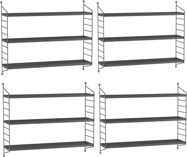 [en.casa] Modulares Wandregal Strängnäs 4er Set Metallregal Dunkelgrau Hängeregal mit 3 Regalböden B