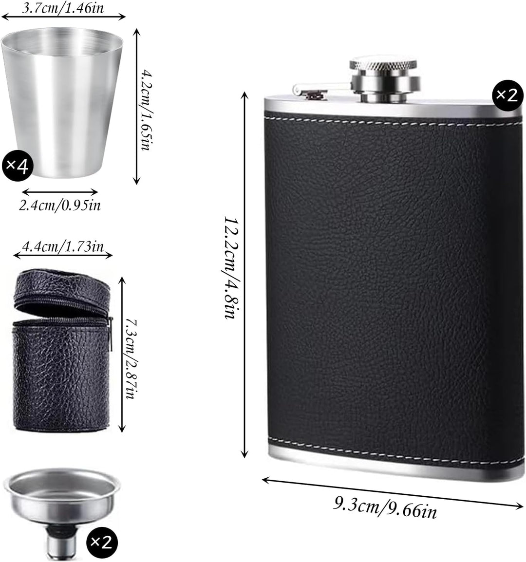 DALAETUS 2 Stück 8oz Edelstahl Flachmann Set mit 2 Trichter & 4 Weinglas & 1 ledertasche mit reissve