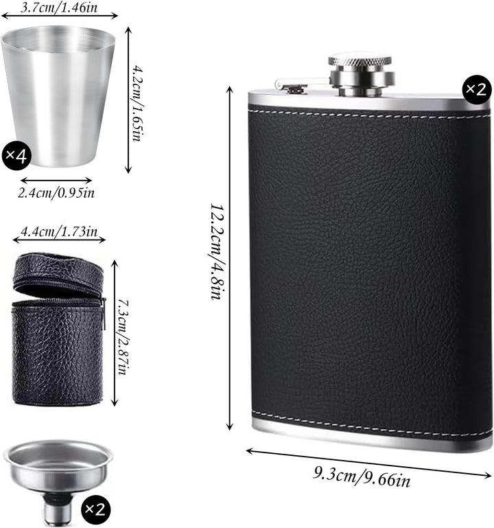 DALAETUS 2 Stück 8oz Edelstahl Flachmann Set mit 2 Trichter & 4 Weinglas & 1 ledertasche mit reissve