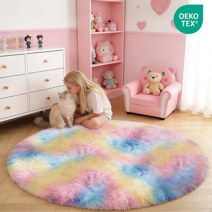 MARATIP Plüsch Teppich Rund,Flauschiger Teppich Rund,modernes Wohnzimmer,Kinder Mädchen,weicher und