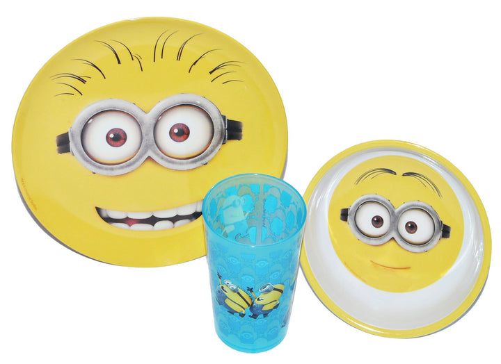 alles-meine.de GmbH 3 TLG. Geschirrset Minions - Melamin Trinkbecher + Teller + Müslischale - Kinder
