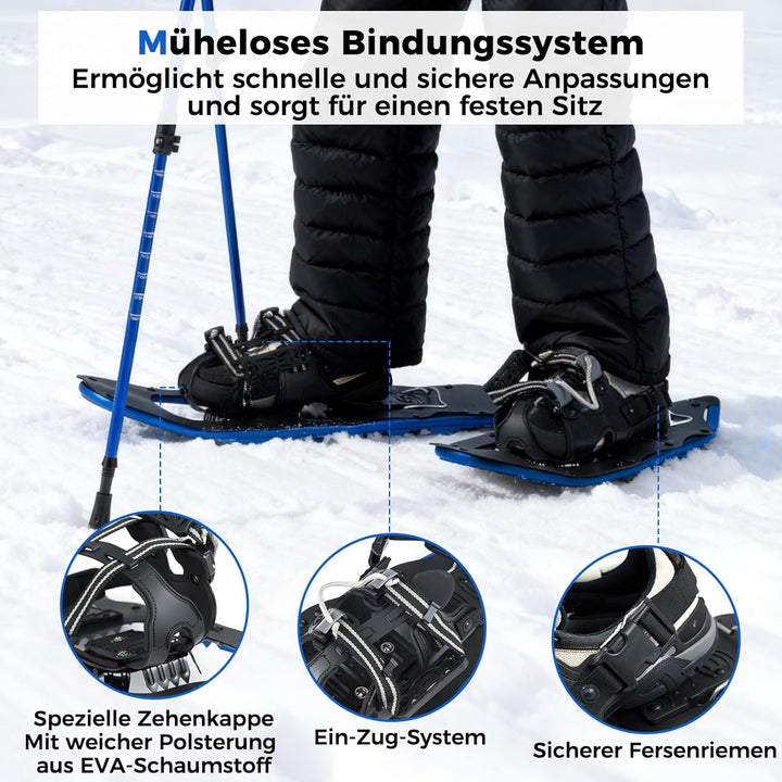 COSTWAY Schneeschuhe mit Steighilfe, Schuhgrösse 35-45 bis 68/90kg, leichtes Schneeschuh-Set aus Alu