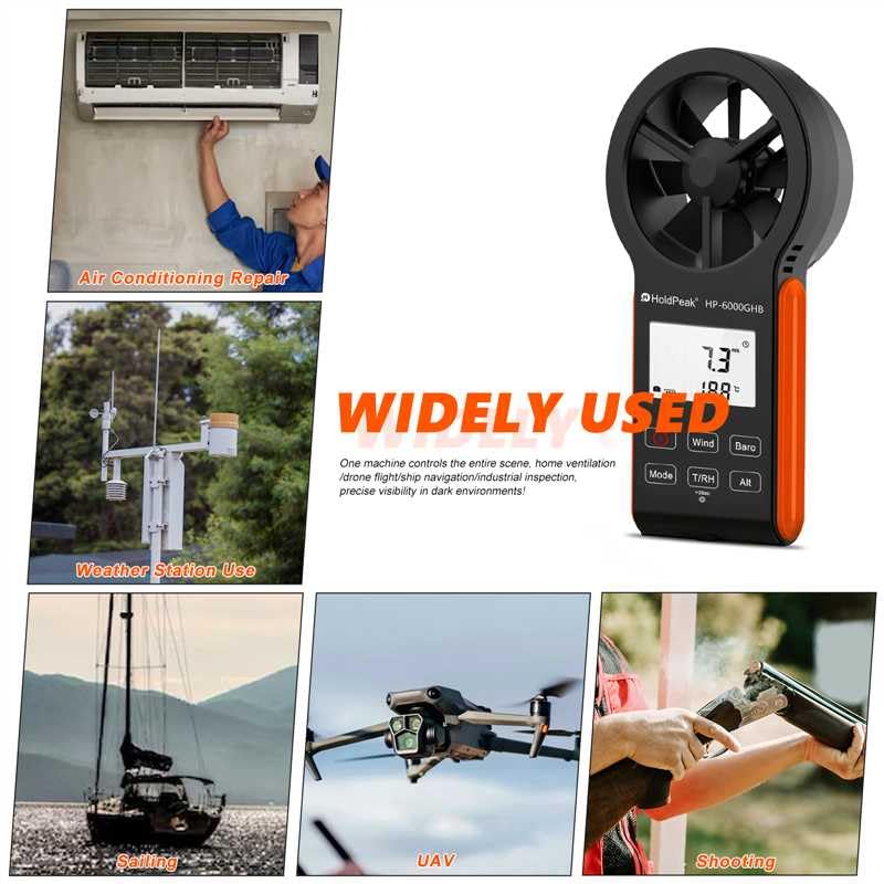 HOLDPEAK Anemometer HP-6000GHB Digitales Anemometer – Windgeschwindigkeits- und Luftstrommesser, Tem