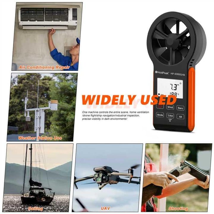 HOLDPEAK Anemometer HP-6000GHB Digitales Anemometer – Windgeschwindigkeits- und Luftstrommesser, Tem