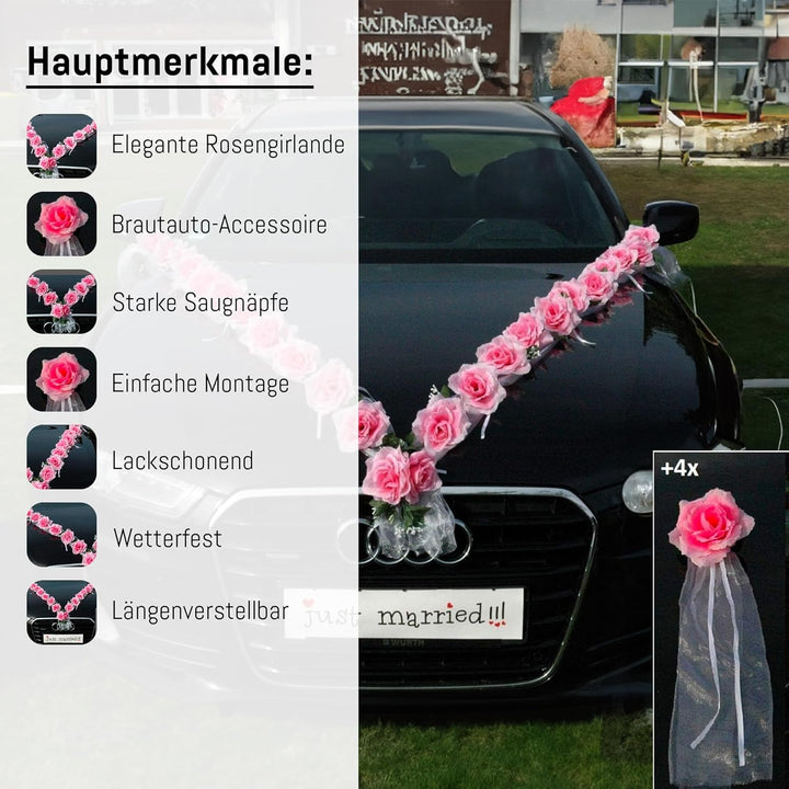 Rosen Girlande Braut Paar Rose Deko Dekoration Autoschmuck Hochzeit Car Auto Wedding ®Auto-schmuck D