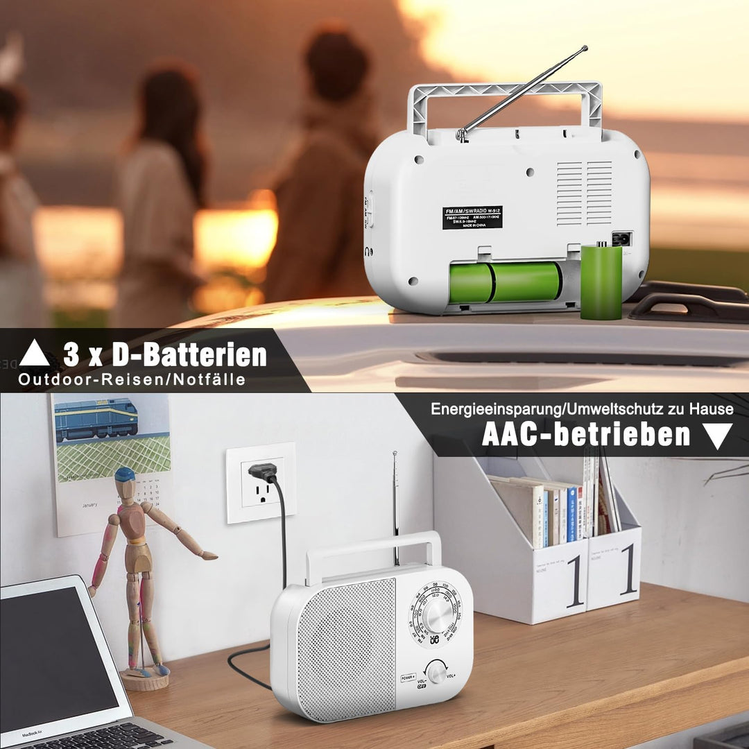 Tragbares Radio AM,FM,SW,UKW Kofferradio Netz und Batteriebetrieb, mit Bestem Empfang, Eingebautem L