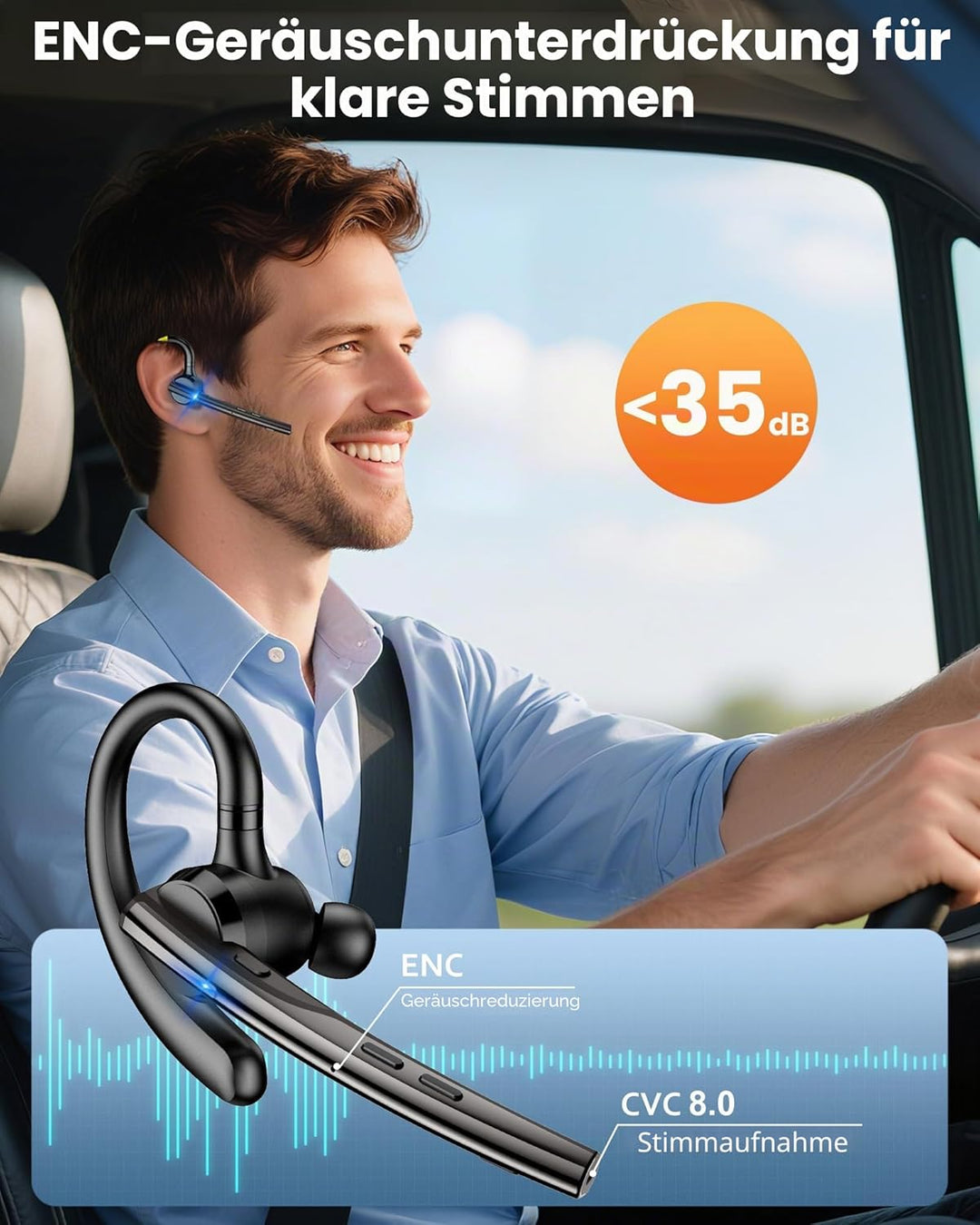 New Bee Bluetooth-Headset V5.3 Bluetooth-Freisprecheinrichtung, Dual-Mikrofon mit 500 mAh Ladehülle,