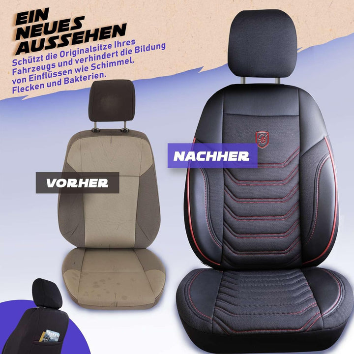 Autositzbezüge Universal für PKW & SUV - Premium Vordersitze Auto Sitzbezug aus Piqué-Stoff, Schwarz