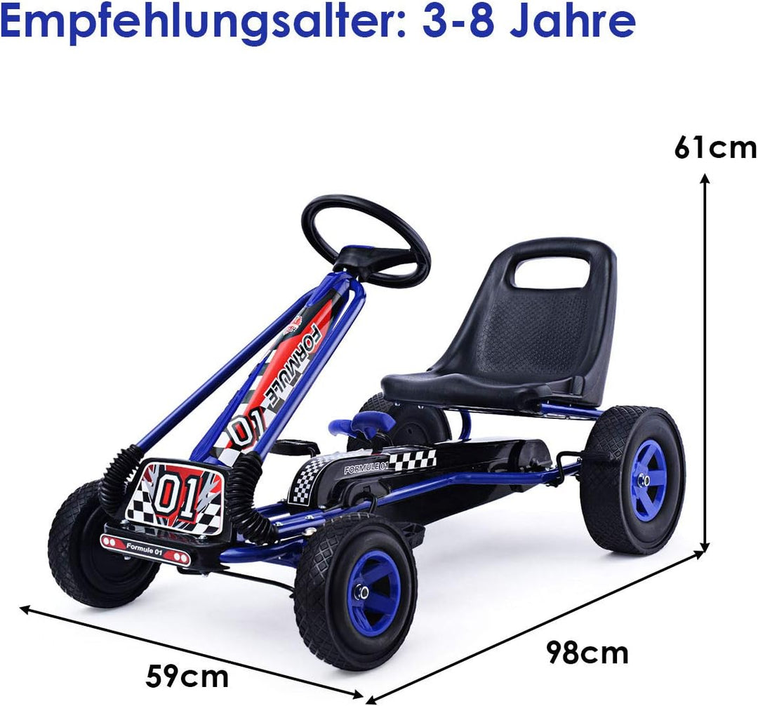COSTWAY Gokart mit Handbremse und verstellbarem Sitz, Tretauto mit Vor- und Rückwärtsgang, Go Cart f