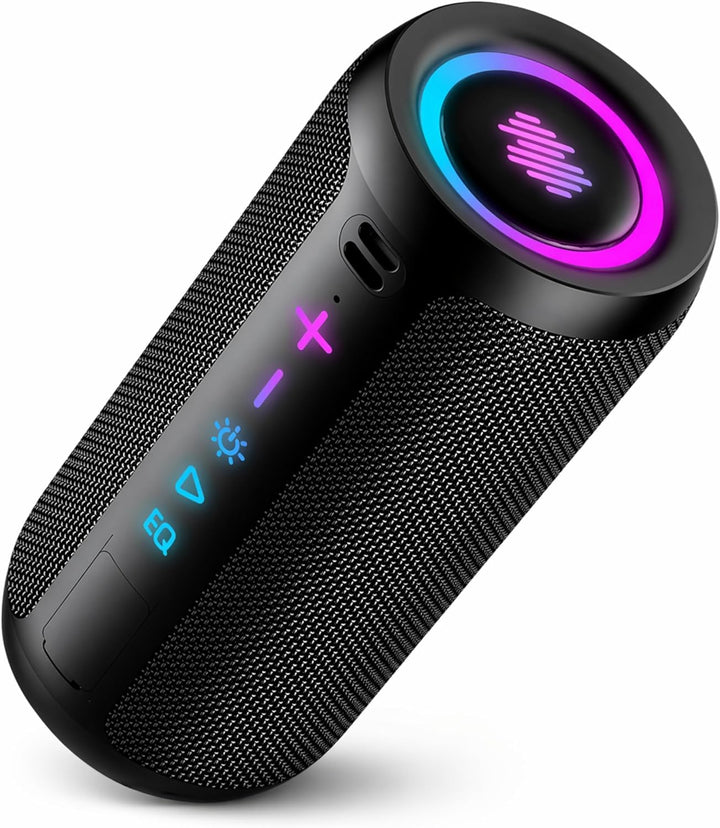 TIMU Bluetooth Lautsprecher mit Licht, Bluetooth 5.4 Musikbox, 25W Dual Lautsprecher, Dualen Bass-Tr