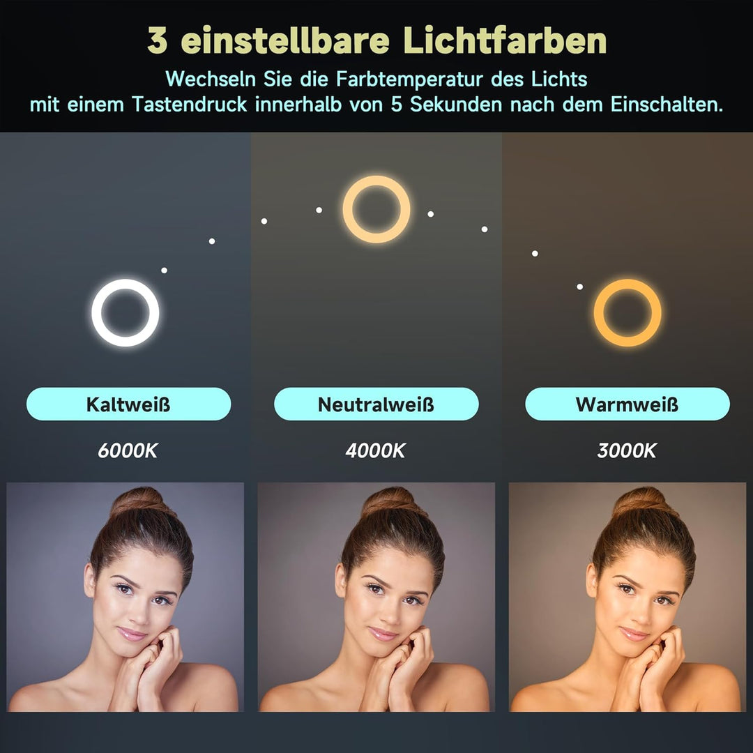 SONNI LED Badspiegel 70x50cm – Wandspiegel mit Beleuchtung, 3 Farbtemperaturen, Dimmbar, Anti-Beschl