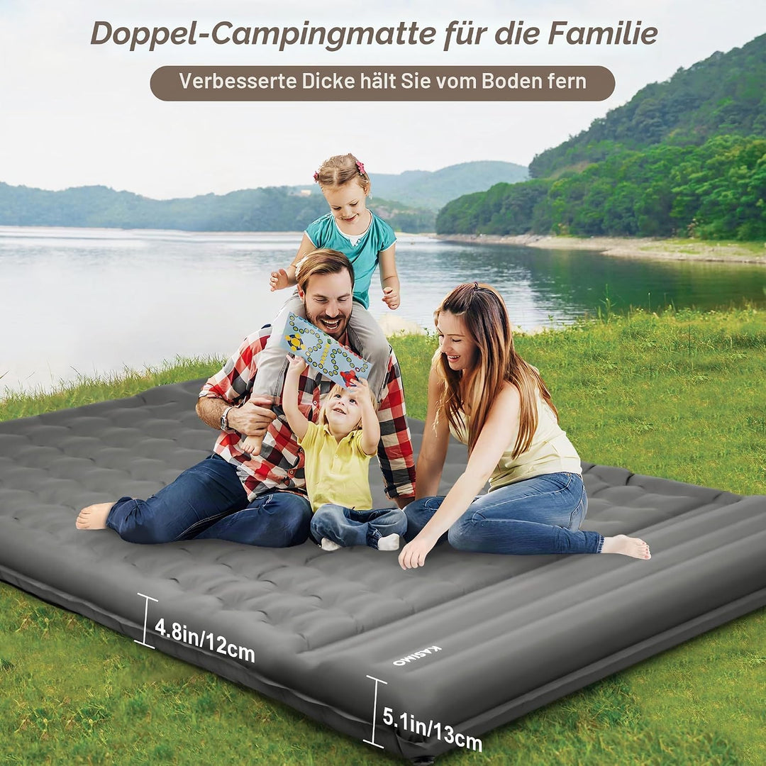 KASIMO Isomatte 12CM Luftmatratze Camping mit integrierten kopfkissen, Aufblasbare Matratze mit Fuss