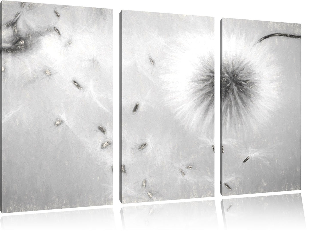 Pixxprint Pusteblumen in Bewegung Kunst als Leinwandbild/Grösse: 3 Teilig (120x80) / Wandbild/Kunstd