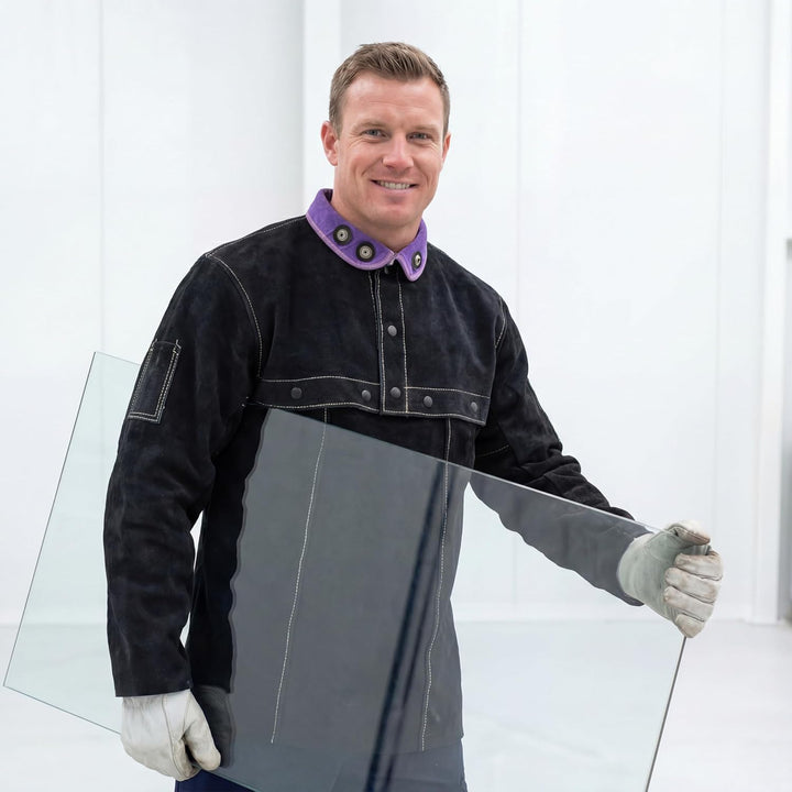 ONETIAN Schwarze Schweisserjacke aus Leder - Hochwertige Schutzjacke mit Cape-Ärmeln für ultimativen
