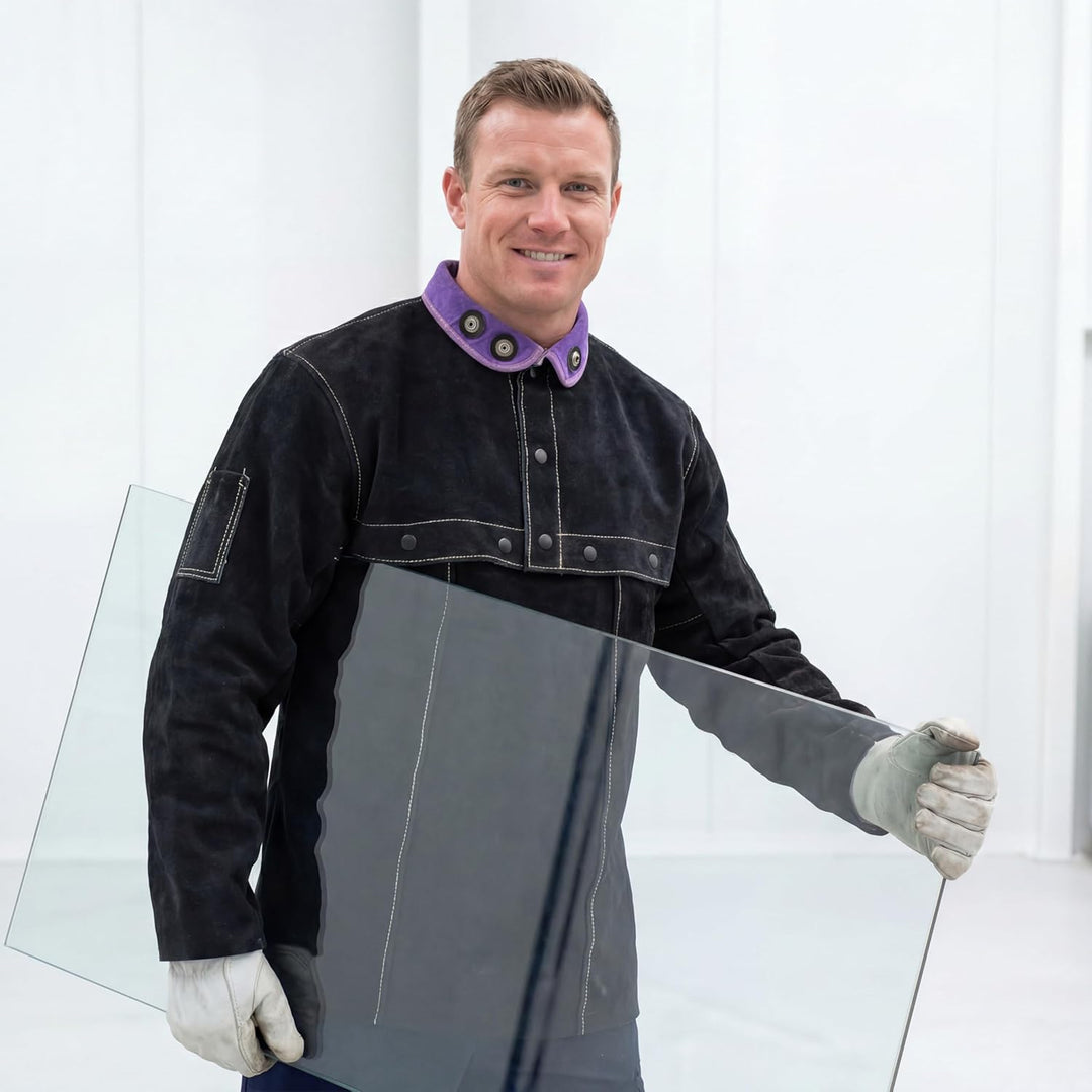 Schwarze Schweisserjacke aus Leder - Hochwertige Schutzjacke mit Cape-Ärmeln für ultimativen Schutz