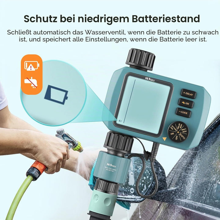 HiOazo Bewässerungssteuerung, mit Wasser durchflussmesser, Programmierbar WasserZeitschaltuhr, 3 Bew