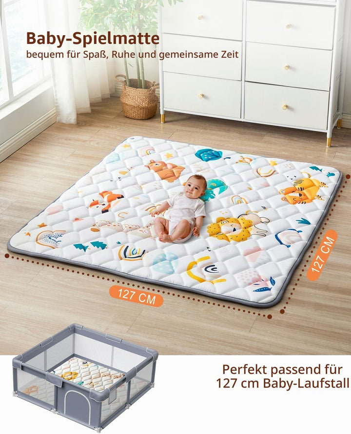 Krabbeldecke Für Baby 127 x 127CM, Krabbelmatte Baby Faltbar, Weich und Rutschfest Spielmatte Baby,