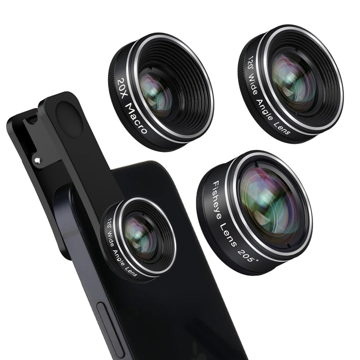 Godefa 3-in-1 Handy-Objektiv-Set, 205° Fischaugen-Objektiv + Makro-Objektiv + 120° Weitwinkelobjekti