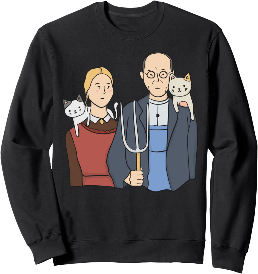 Komisch Katze Malerei Kunst Parodie Amerikanische Gotik Sweatshirt