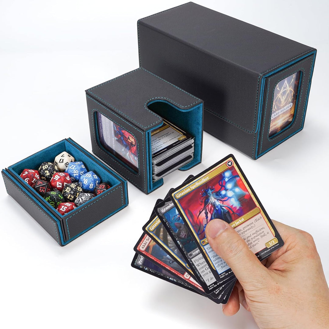 AFIING MTG Commander Kartenbox, 3-in-1 Karten-Aufbewahrungsbox für 200+ doppelt gesleevte Karten, Ma
