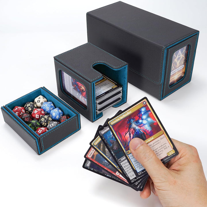 AFIING MTG Commander Kartenbox, 3-in-1 Karten-Aufbewahrungsbox für 200+ doppelt gesleevte Karten, Ma
