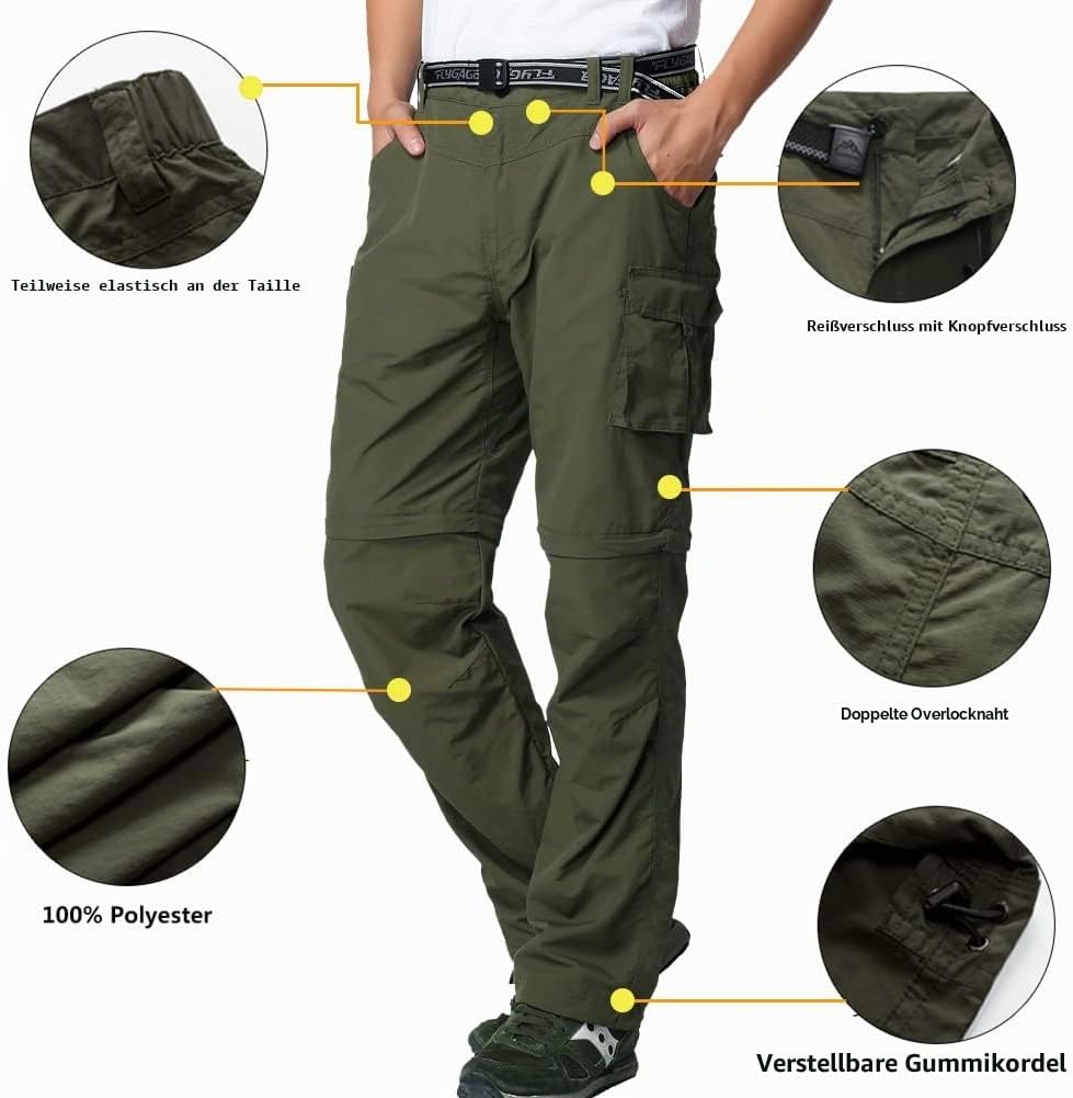 Herren Wanderhose Zip Off Leichte Atmungsaktiv Schnell Trockend Trekkinghose Abnehmbar Funktionshose