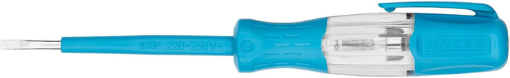 HAZET VDE-Phasenprüfer 839P, 220–250V, Schlitzklinge 0,5 x 3 mm, isolierter Kunststoffgriff, mit Cli