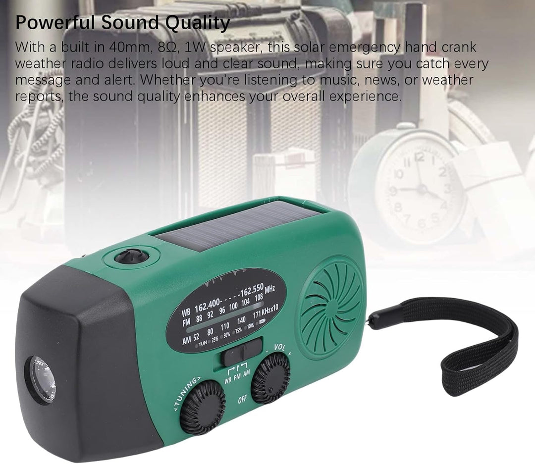 Solar-Radio mit Solar-Radio mit Kurbel, mit 2000 mAh Akku, NOAA AM/FM WB, LED-Taschenlampe und SOS-A