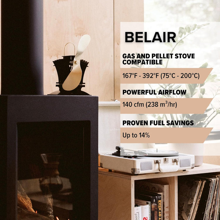 Ecofan 806CAXBX Wärmebetriebener Holzofenventilator, schwarz, zweisprachig, 22,9 cm Klinge Schwarz Z