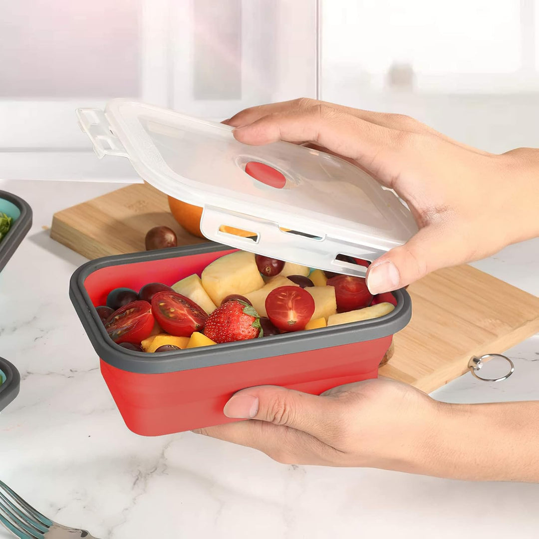 Zusammenklappbarer Aufbewahrungsbehälter aus Silikon mit Deckel, tragbarer Bento-Box zum Platzsparen