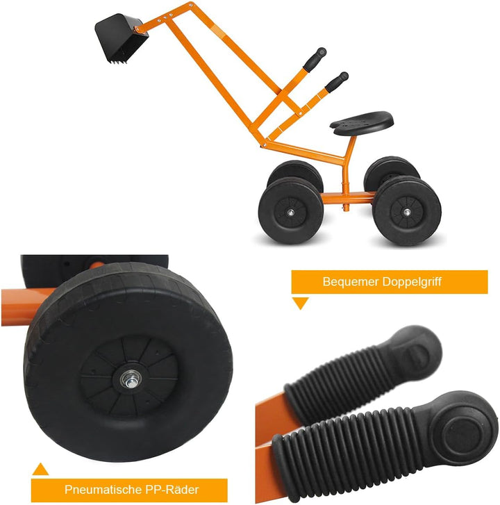 GOPLUS Kinder Sitzbagger, Sandbagger Aufsitzbagger mit 360°drehbarem Sitz & grosser Schaufel & Gummi