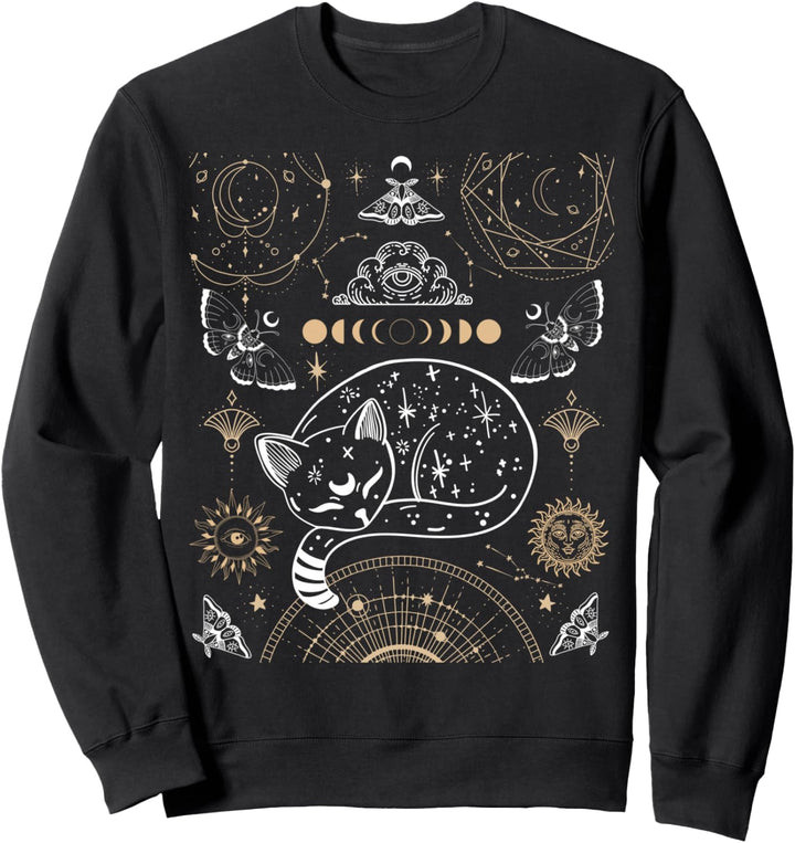 Cat Luna Moth Mondphasen Dark Academia Aesthetic Occult Sweatshirt