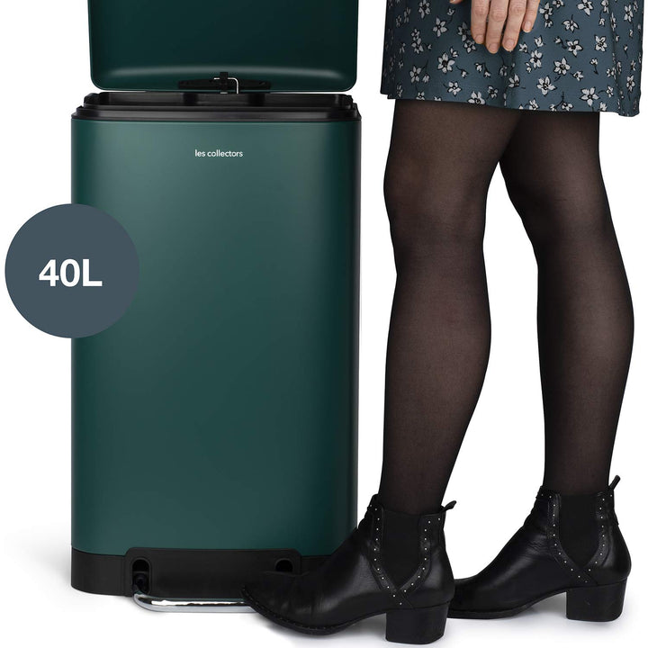 Les Collectors Tret-Mülleimer N°863 / Edelstahl / dunkelgrün, 40 L / herausnehmbarer Inneneimer/ rec