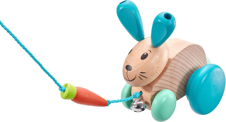 Selecta 62100 Henny Hoppel, Nachzieh-Hase, Schiebe-und Nachziehspielzeug aus Holz, 13 cm