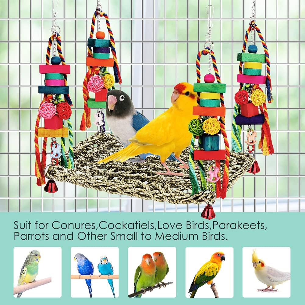 Vogelspielzeug, Sittichspielzeug, Vogelfutter, Wandspielzeug, Seegras, gewebte Hängematte, Schaukelm