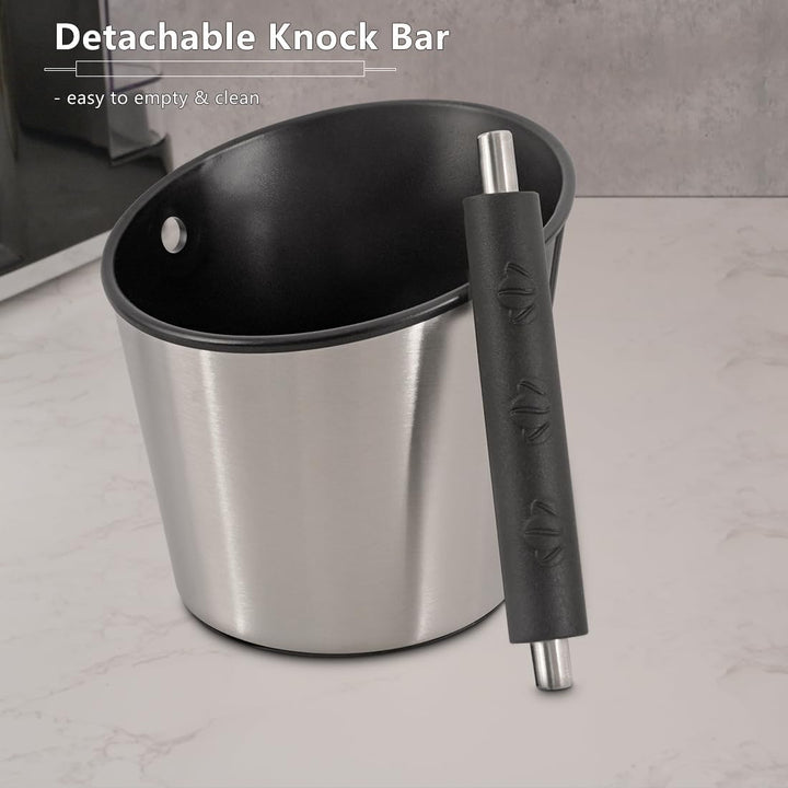 Abklopfbehälter für Siebträger, Kaffeesatz Abschlagbehälter aus Edelstahl mit abnehmbarer Metall-Klo