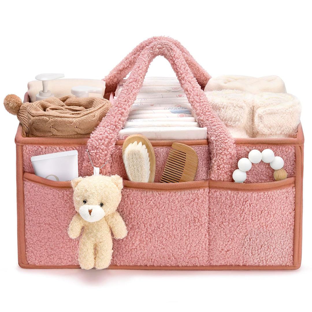 Wickeltisch Organizer, Baby Windel Caddy Organizer Korb mit Fächern & Griffen, Tragbarer Baby Aufbew