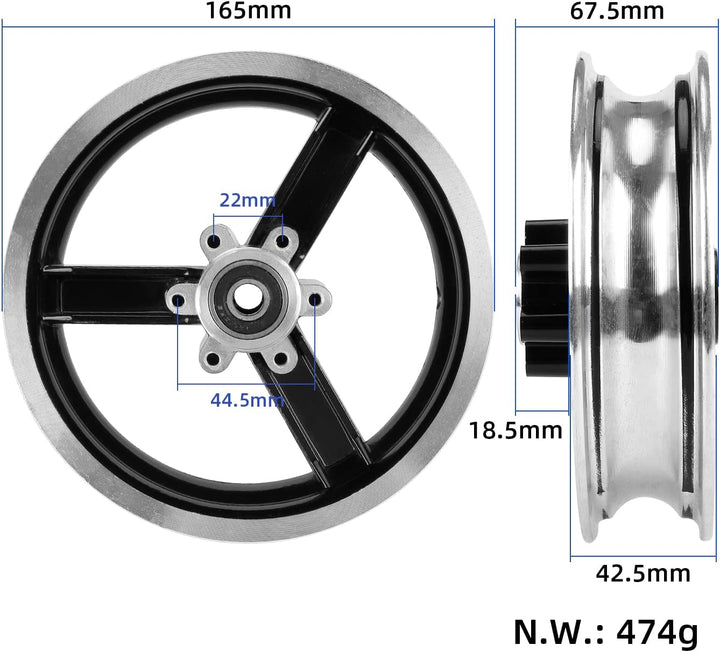 10 x 2,5 Zoll Radnabe vorne für Kugoo M4 Scooter 10 Zoll Scheibenbremsfelge