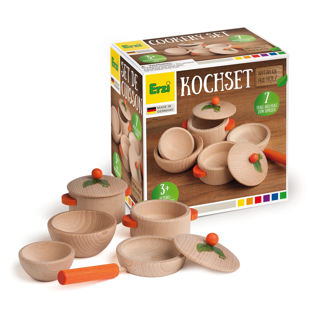 Erzi 10659 Kochset Natur aus Holz, Kinderküche, Kaufladenartikel für Kinder zzzz-s, zzzz-s