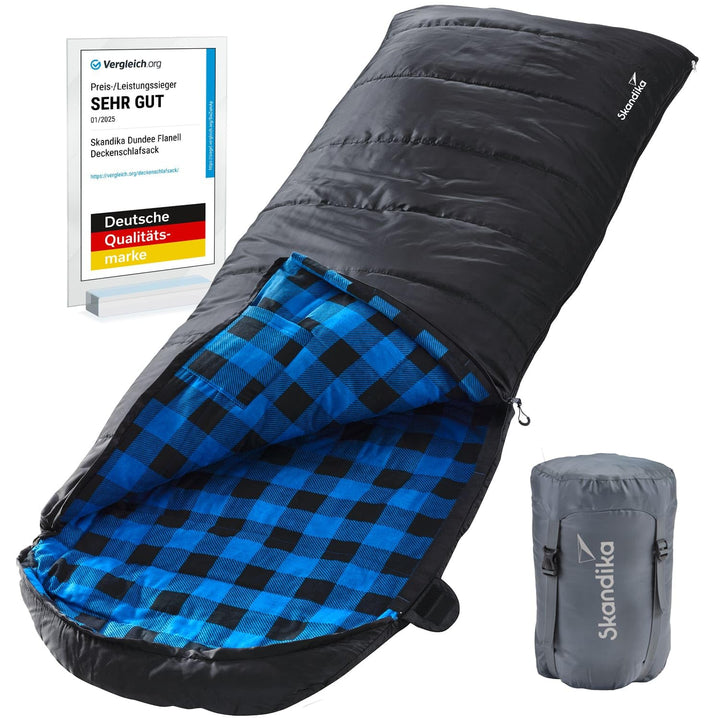 Skandika Deckenschlafsack Dundee Flanell | Baumwolle, Luxus-Qualität, koppelbar, Doppelschlafsack, 3