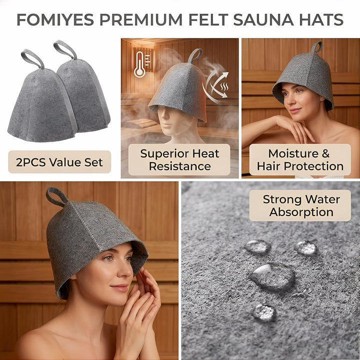 FOMIYES Original Woll-Saunahut für Damen und Herren 2er Pack 100% Naturfilz
