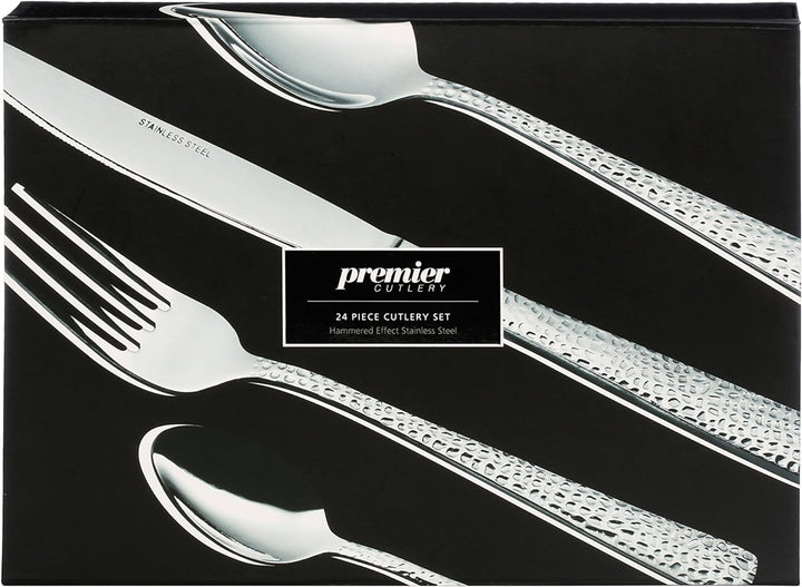 Premier Housewares Gehämmertes Besteck, 24-teilig, Edelstahl, 26 x 36 x 9 cm