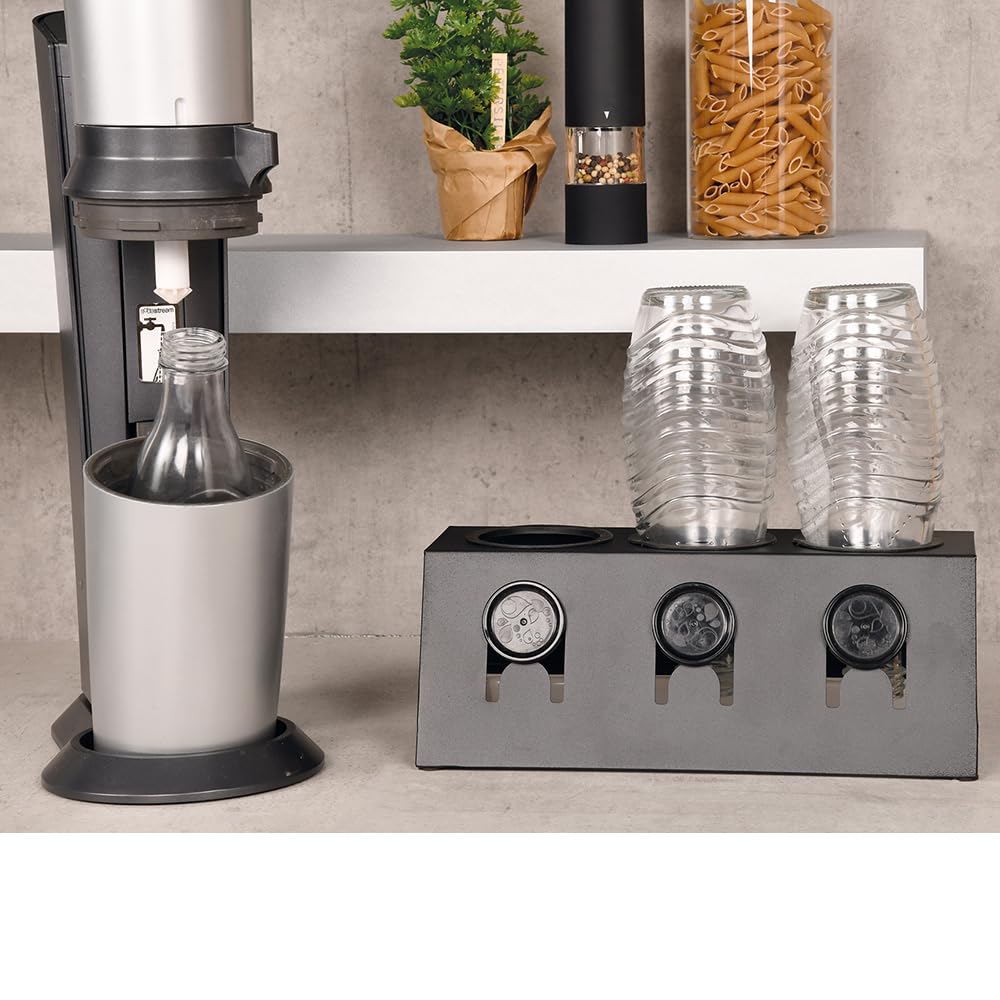 Kesper | Flaschenhalter für 3 Flaschen, Metall schwarz mattiert, mit Abtropfschale, Masse: 32 x 17 x