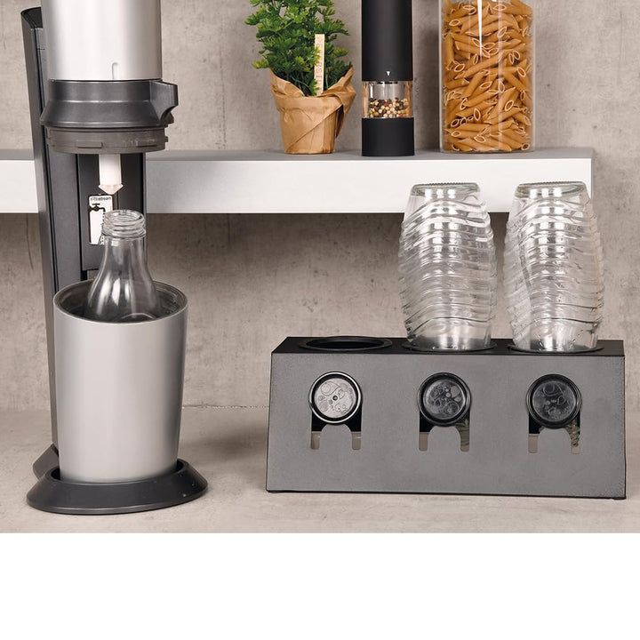 Kesper | Flaschenhalter für 3 Flaschen, Metall schwarz mattiert, mit Abtropfschale, Masse: 32 x 17 x