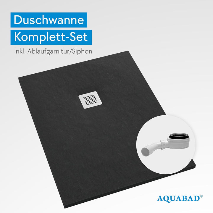 AQUABAD Duschwanne/Duschtasse Palast mit LeakProtect Technologie Black Stone 90x140cm Rechteck - Ble